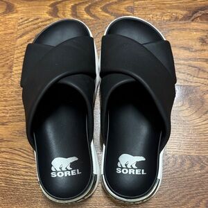 Sorel Black and White Slide Sandals